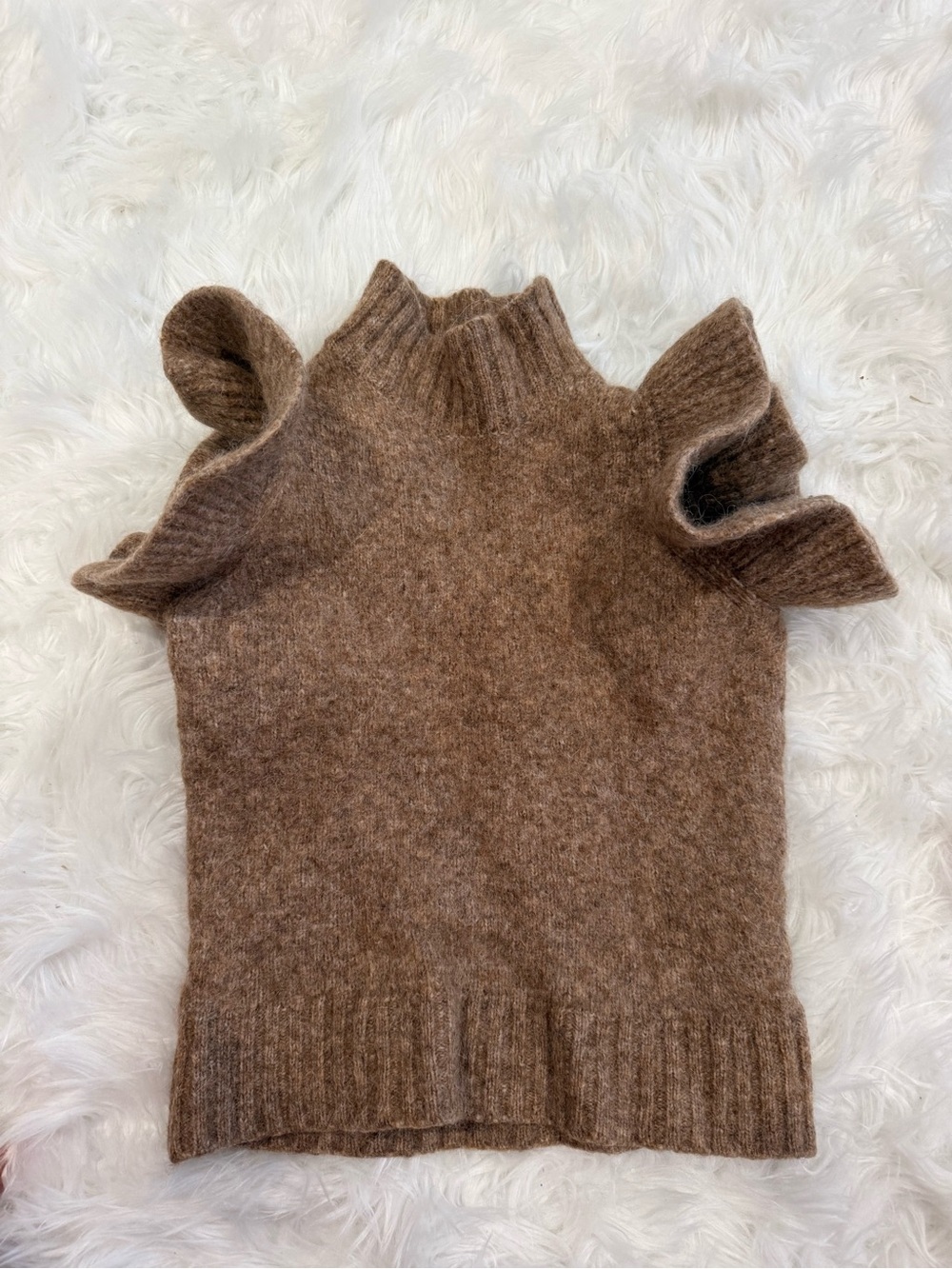 Cozy Brown Knit Sweater Vest with Ruffle Shoulders